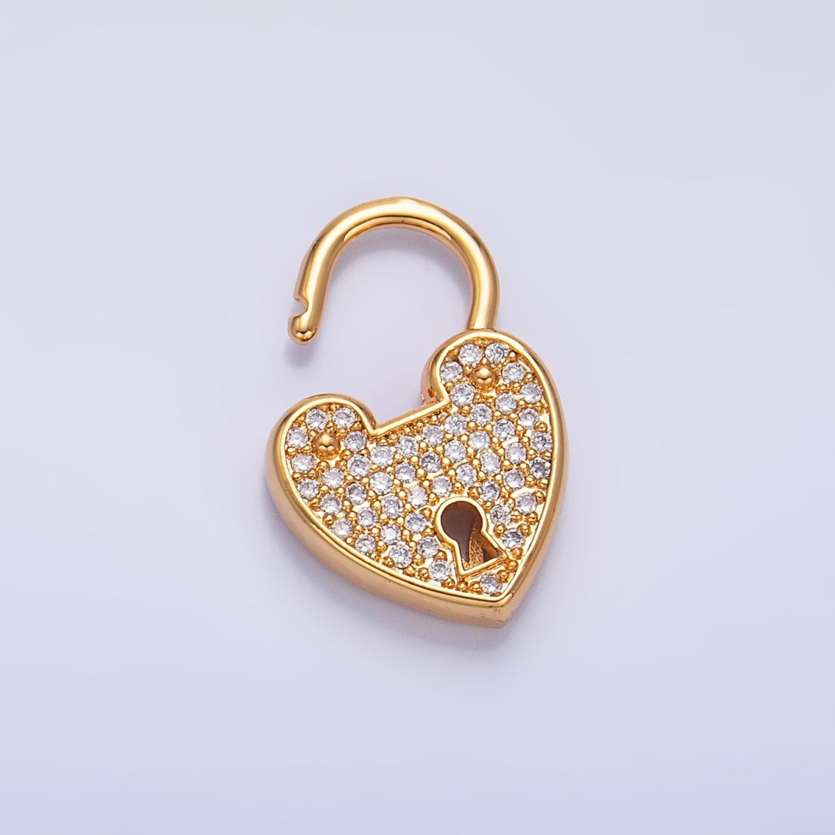 24K Gold Filled Micro Paved CZ Filigree Heart Padlock Findings | Z1030