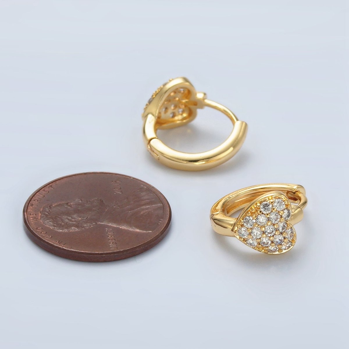 24K Gold Filled Micro Paved CZ Heart Huggie Earrings | T100