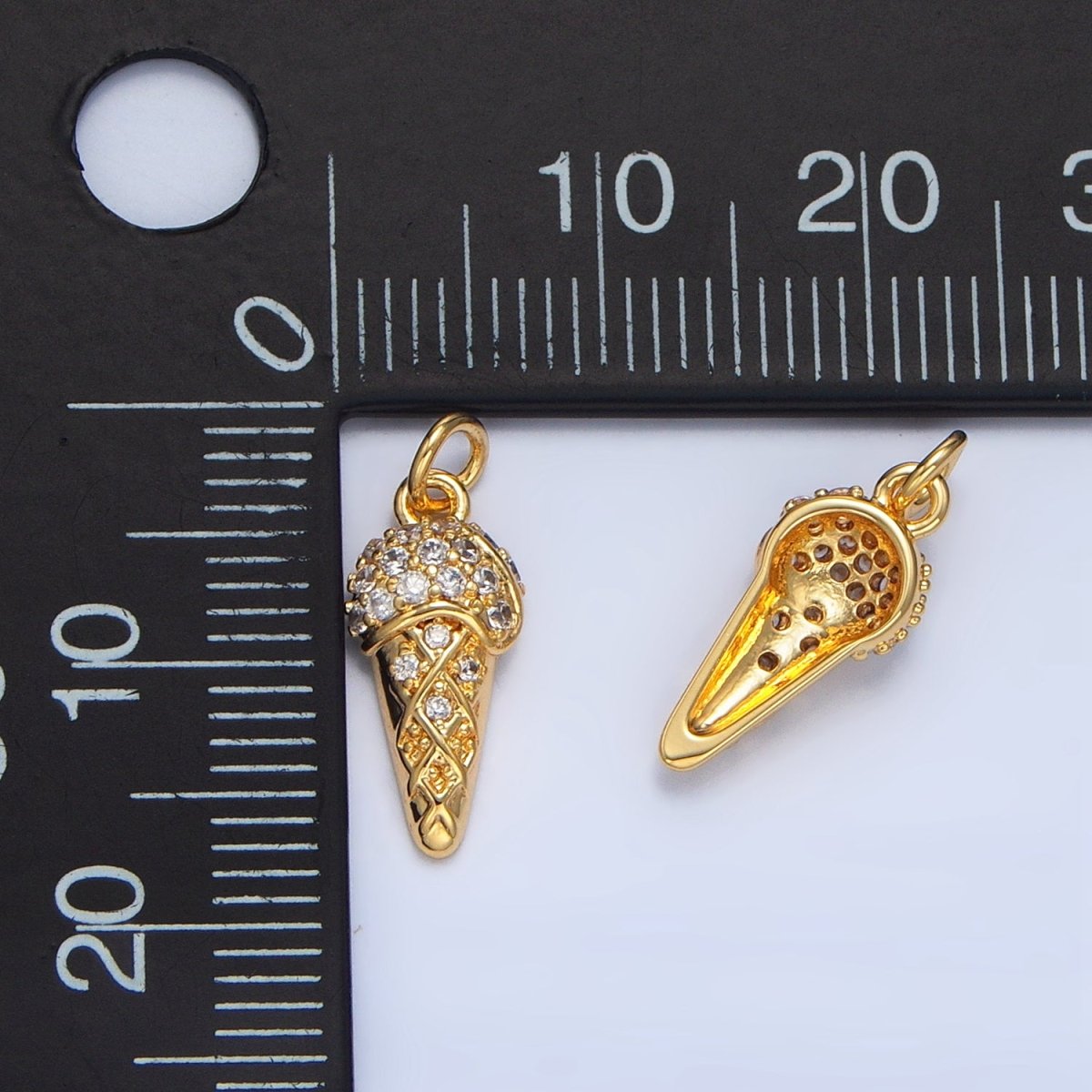 24K Gold Filled Micro Paved CZ Ice Cream Dessert Charm | X598