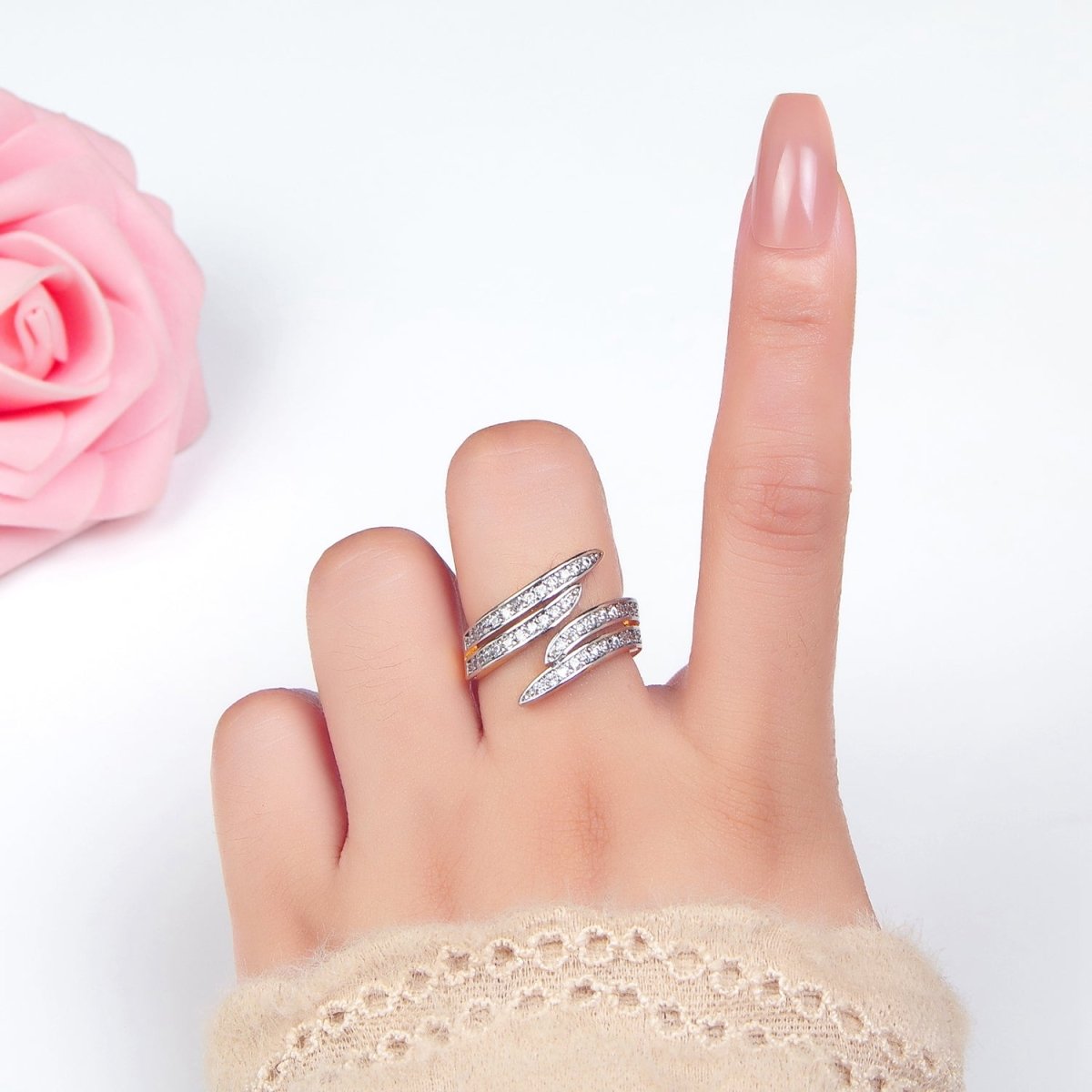 24K Gold Filled Micro Paved CZ Multiple Band Wrap Mixed Metal Ring | O1420