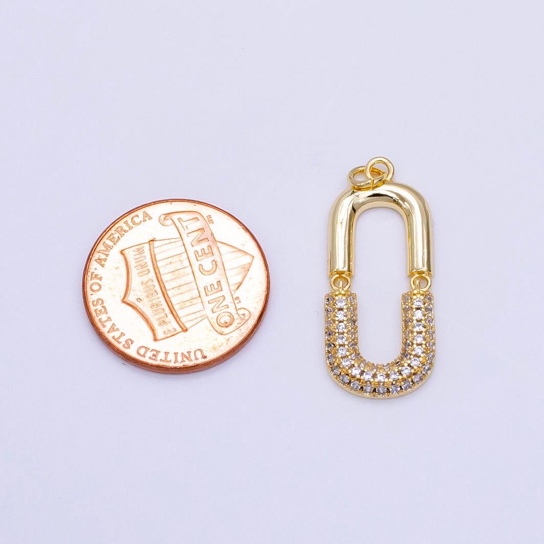 24K Gold Filled Micro Paved CZ Oblong Chain Link Charm | M137