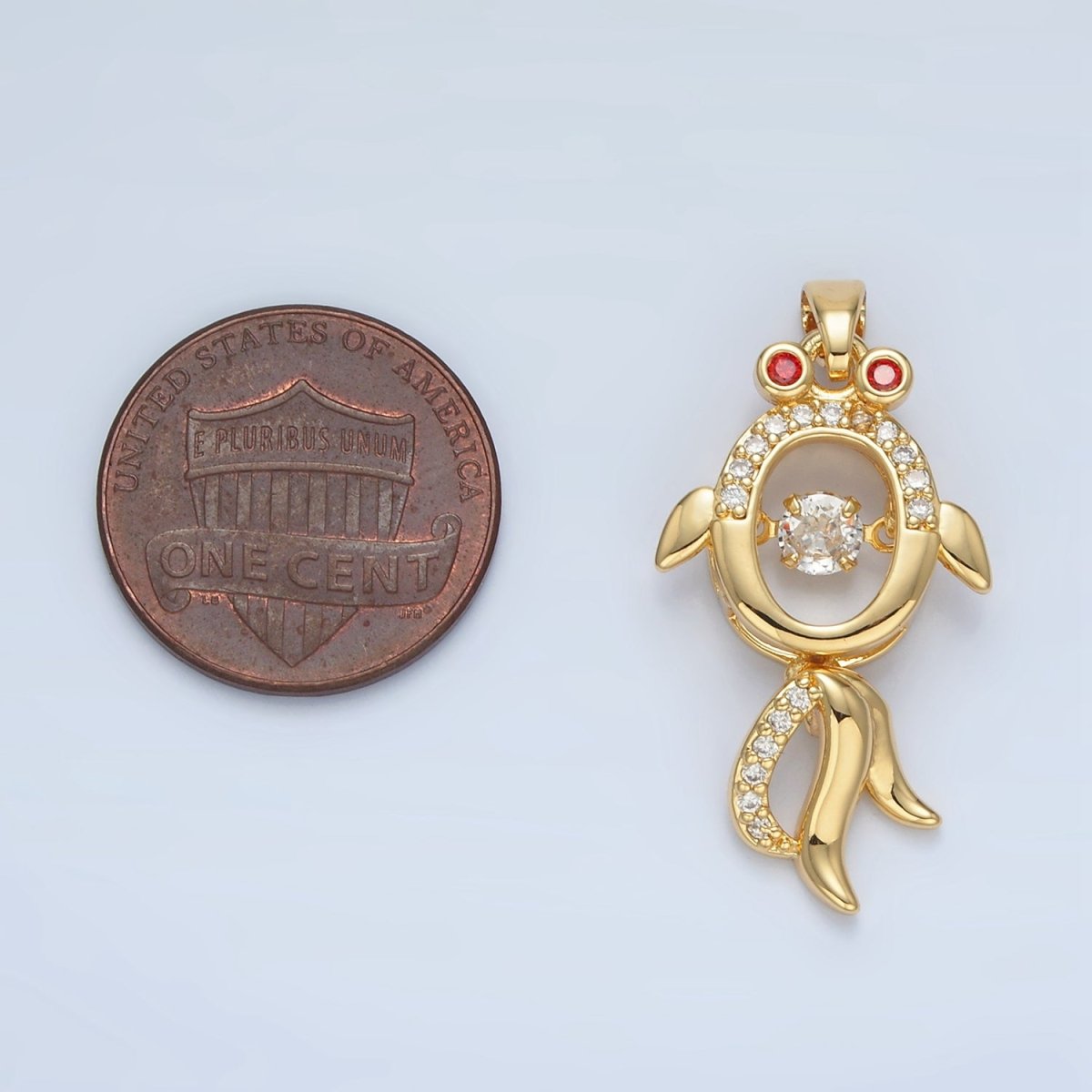 24K Gold Filled Micro Paved CZ Open Gold Fish Animal Pendant | AA898