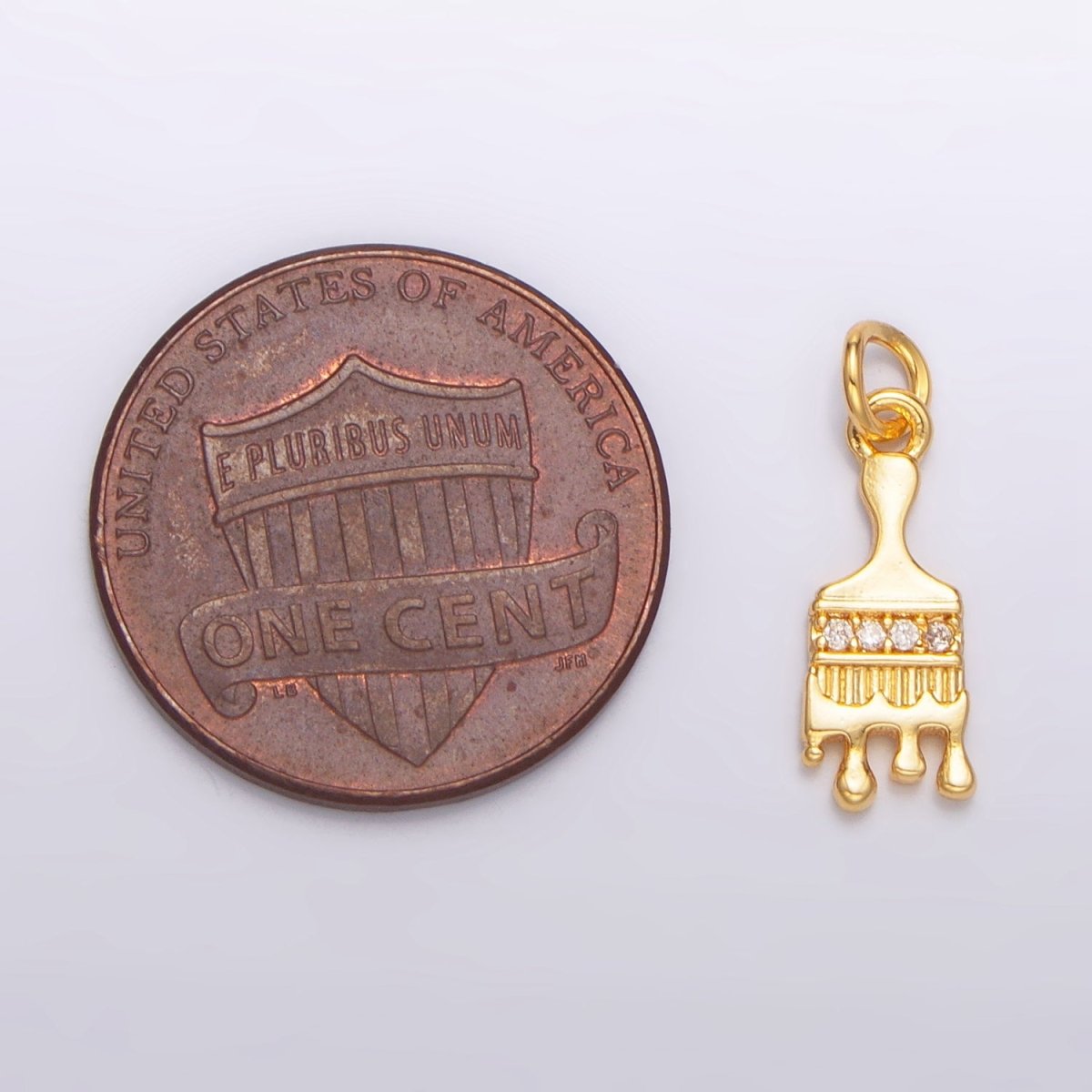 24K Gold Filled Micro Paved CZ Paint Brush 3D Multidimensional Charm | W096