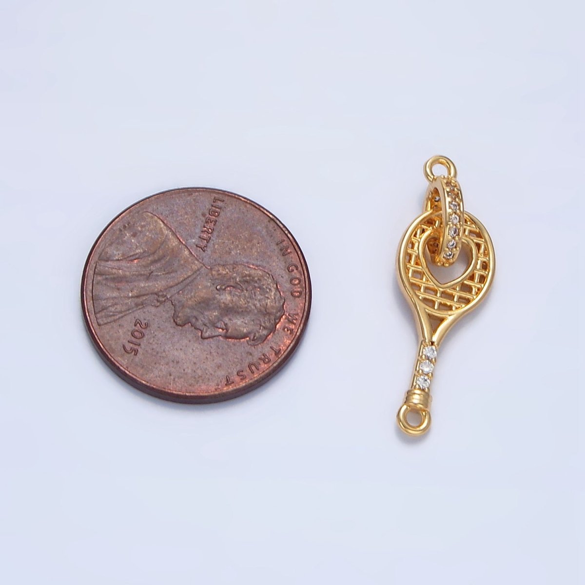 24K Gold Filled Micro Paved CZ Racket Open Heart Connector | G500