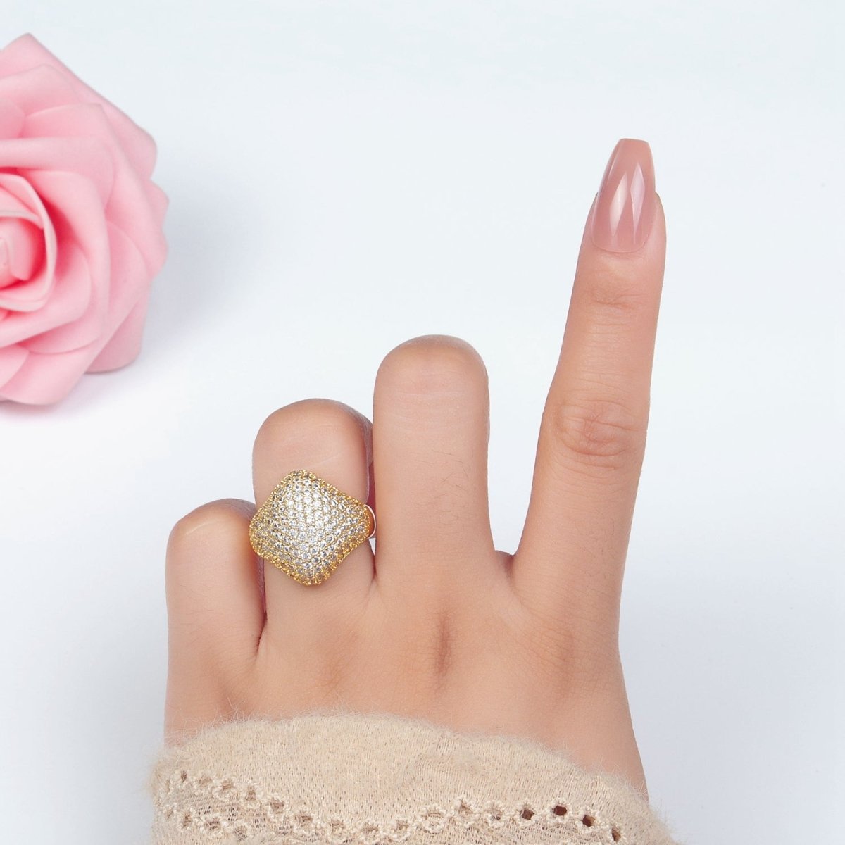 24K Gold Filled Micro Paved CZ Rhombus Dome Ring | U328
