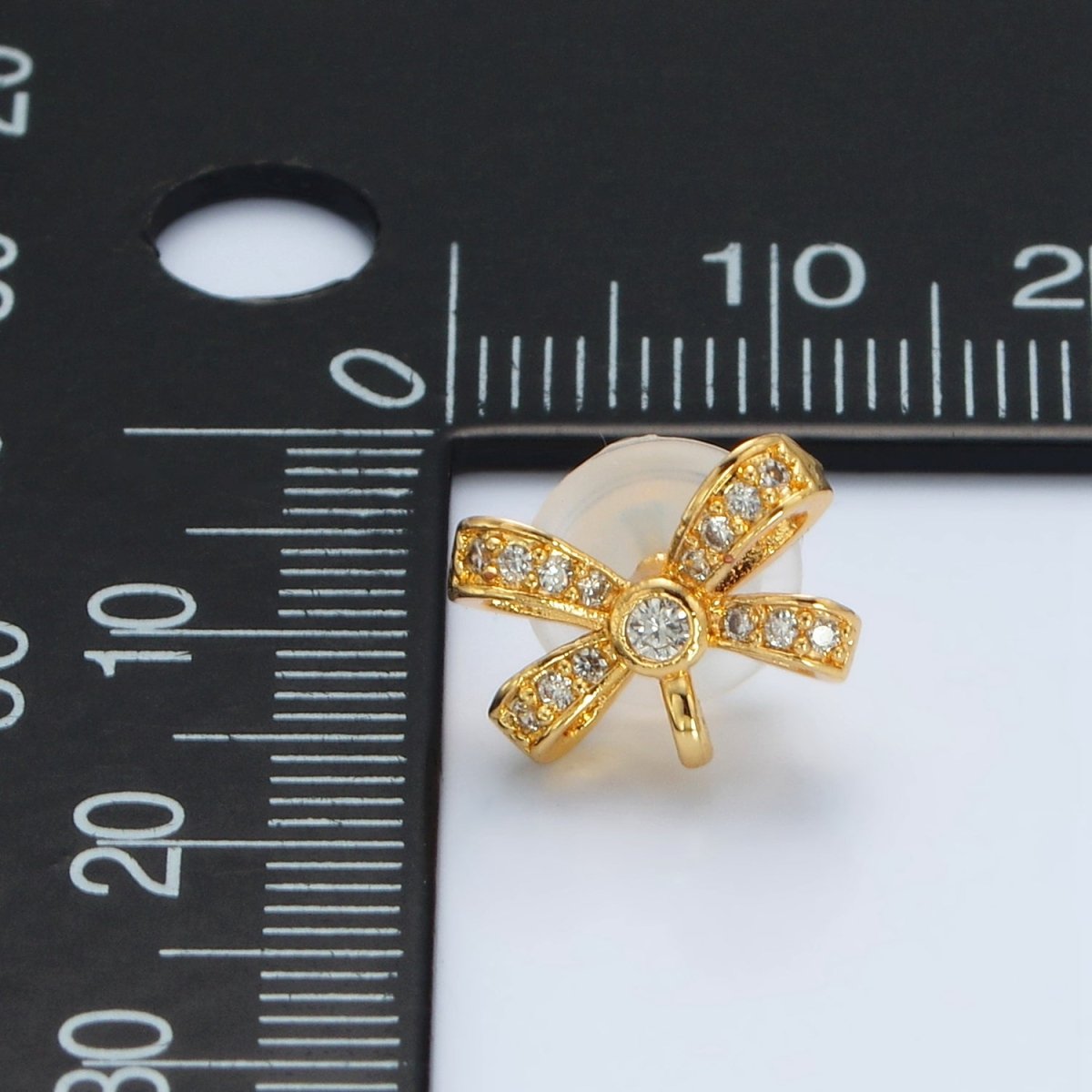 24K Gold Filled Micro Paved CZ Ribbon Bow Open Loop Drop Stud Earrings | Z833