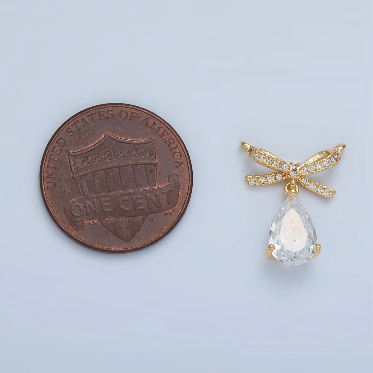 24K Gold Filled Micro Paved CZ Ribbon Bow Teardrop CZ Drop Connector | F239