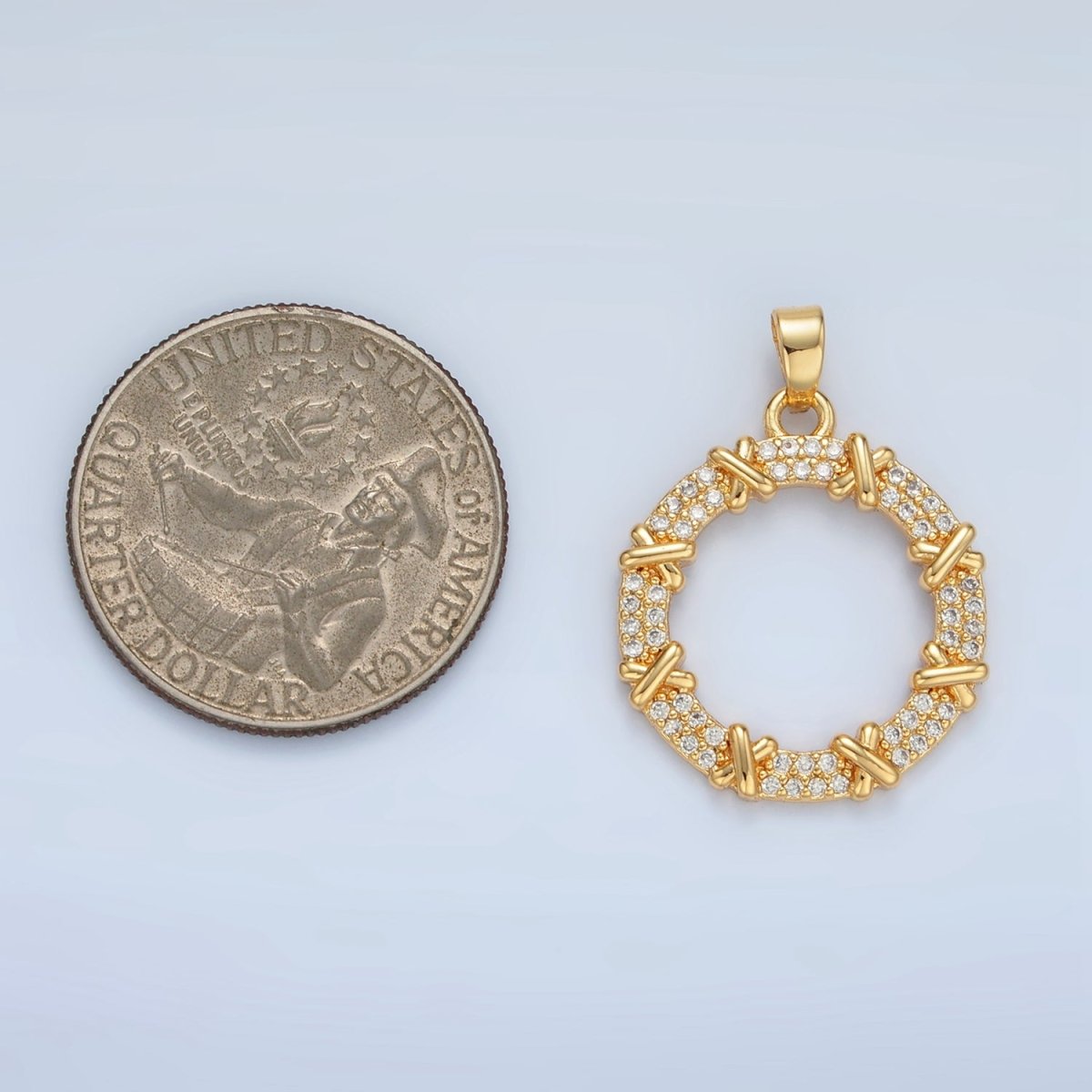 24K Gold Filled Micro Paved CZ Rope Tied Open Round Pendant | AA894