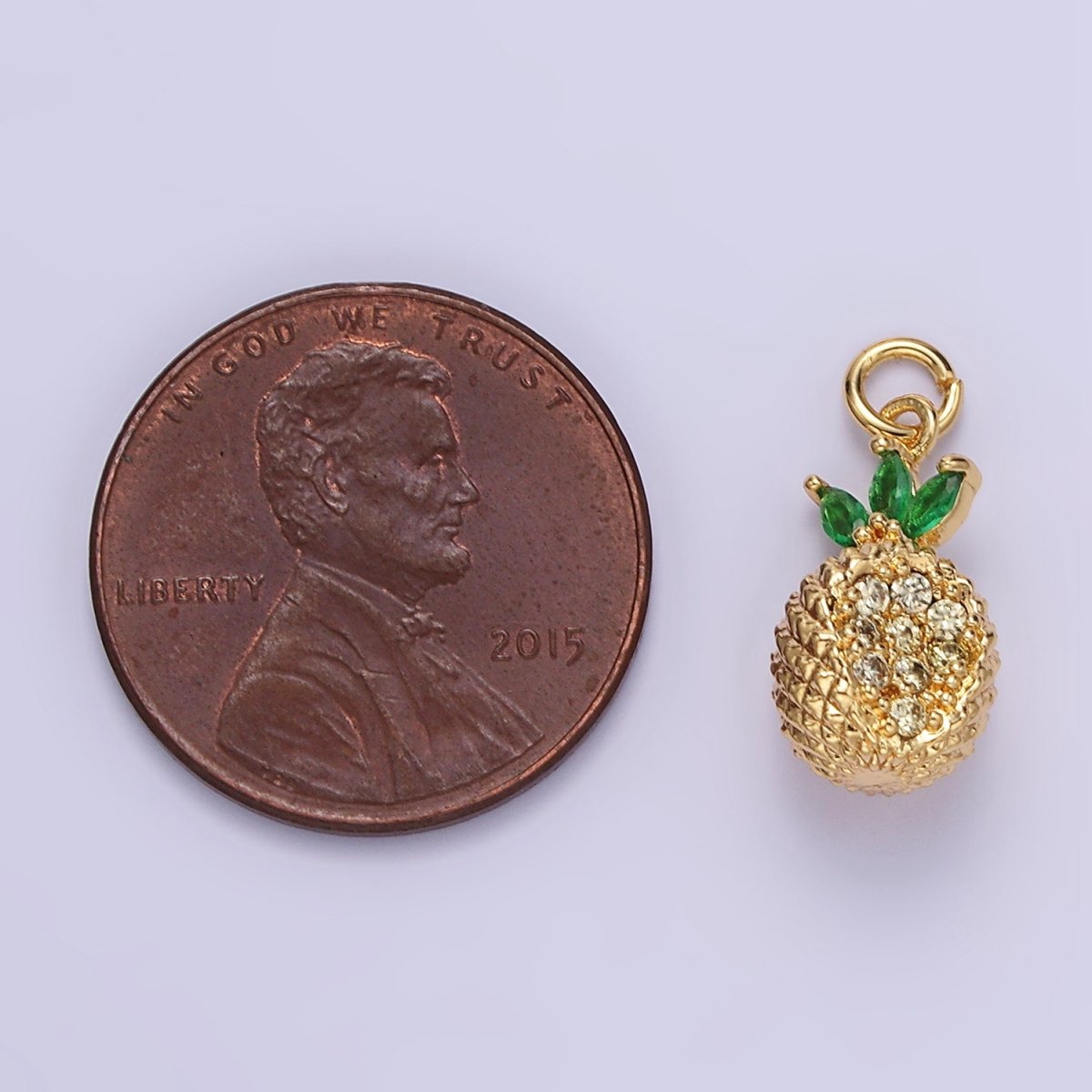 24K Gold Filled Micro Paved CZ Textured Pineapple Fruit Charm | E367