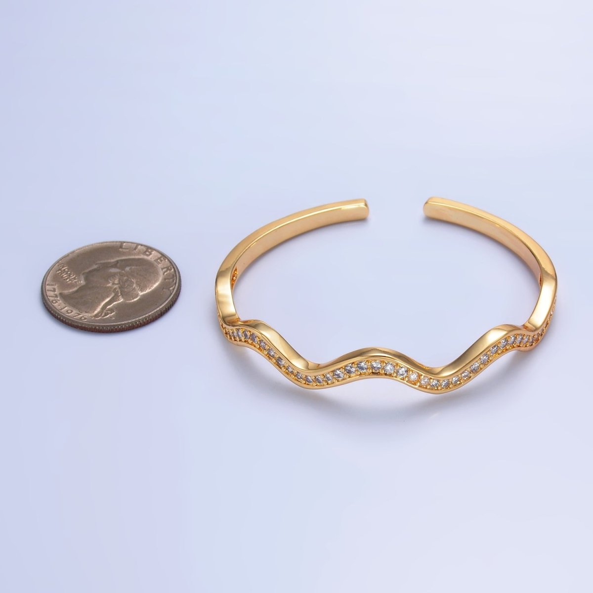 24K Gold Filled Micro Paved CZ Wave Cuff Bracelet | WA-2720