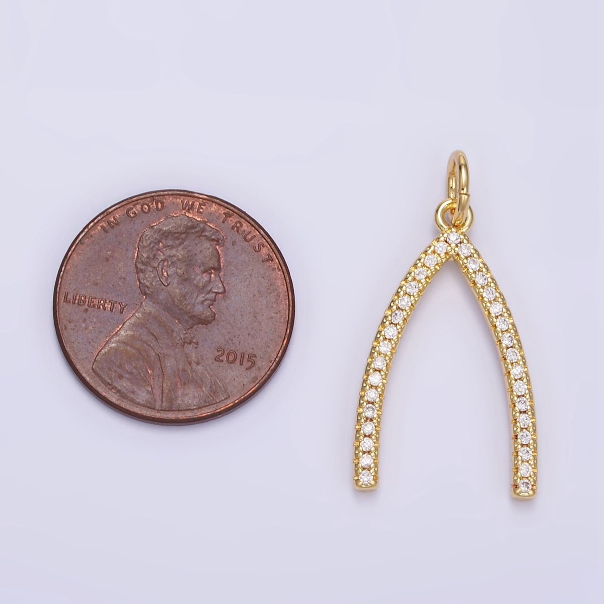 24K Gold Filled Micro Paved CZ Wishbone Charm | E340