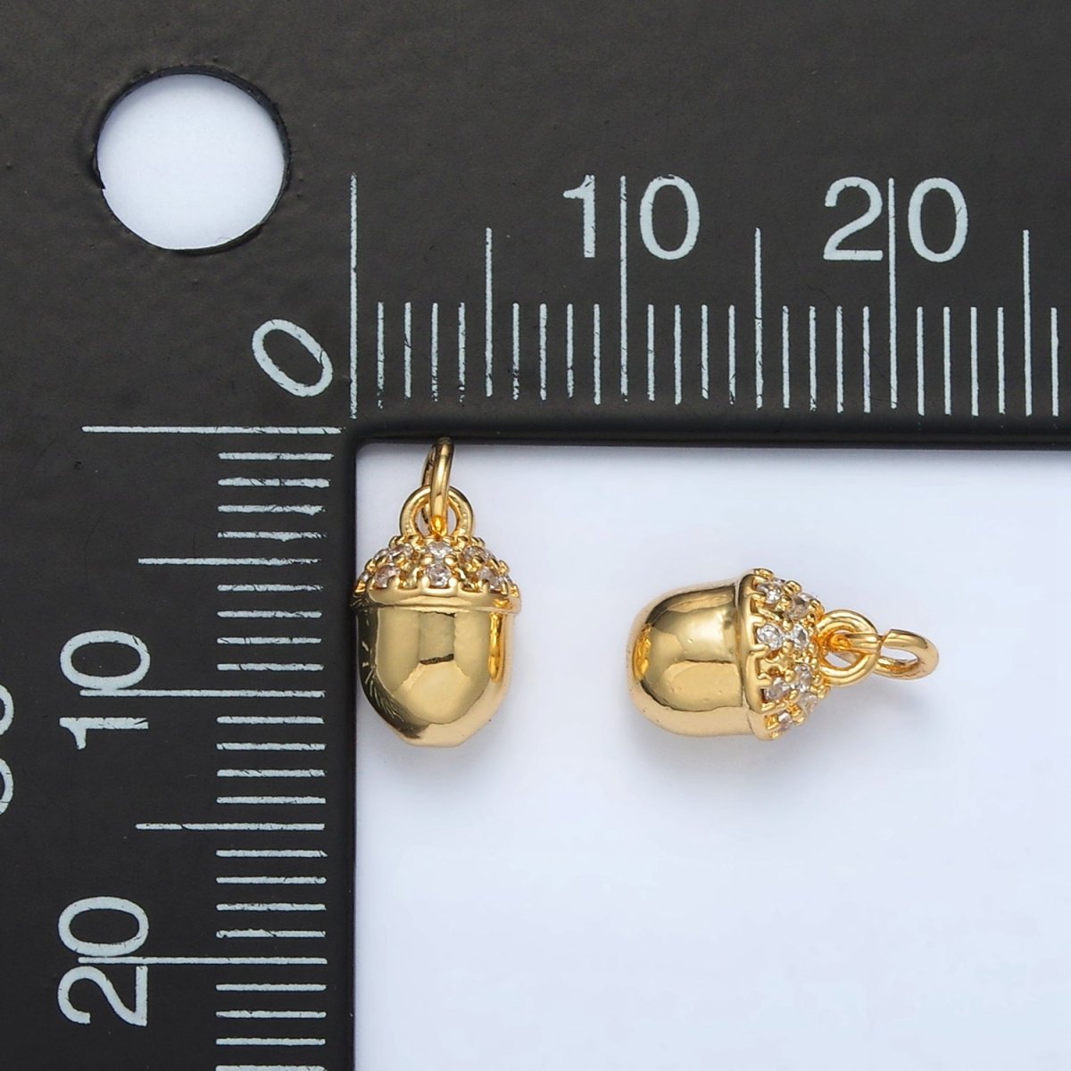 24K Gold Filled Micro Paved CZ Acorn Oaknut Mini Charm | AC-158
