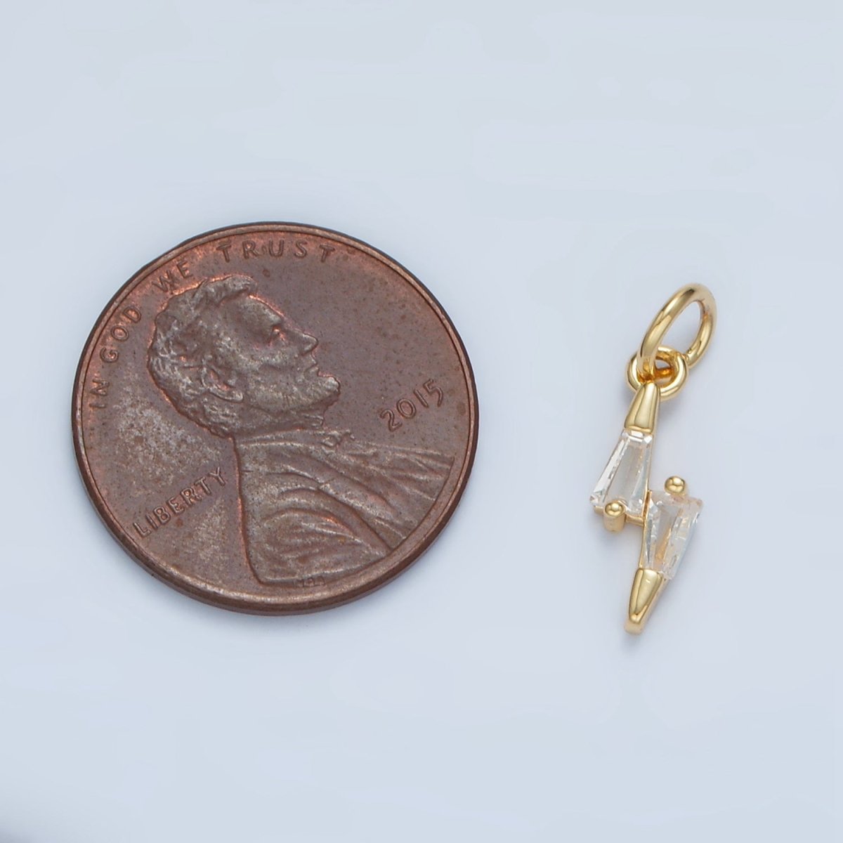24K Gold Filled Mini Clear CZ Baguette Lightning Bolt Weather Charm | X278