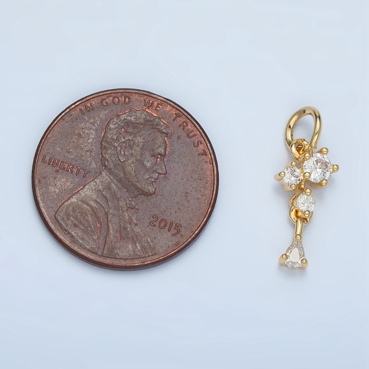 24K Gold Filled Mini Multiple Clear CZ Teardrop Drop Charm | W027