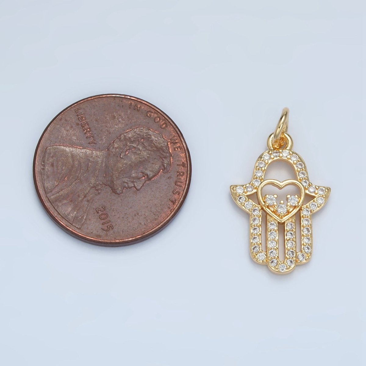 24K Gold Filled Mini Open Love Hamsa Hand Micro Paved CZ Charm | E740