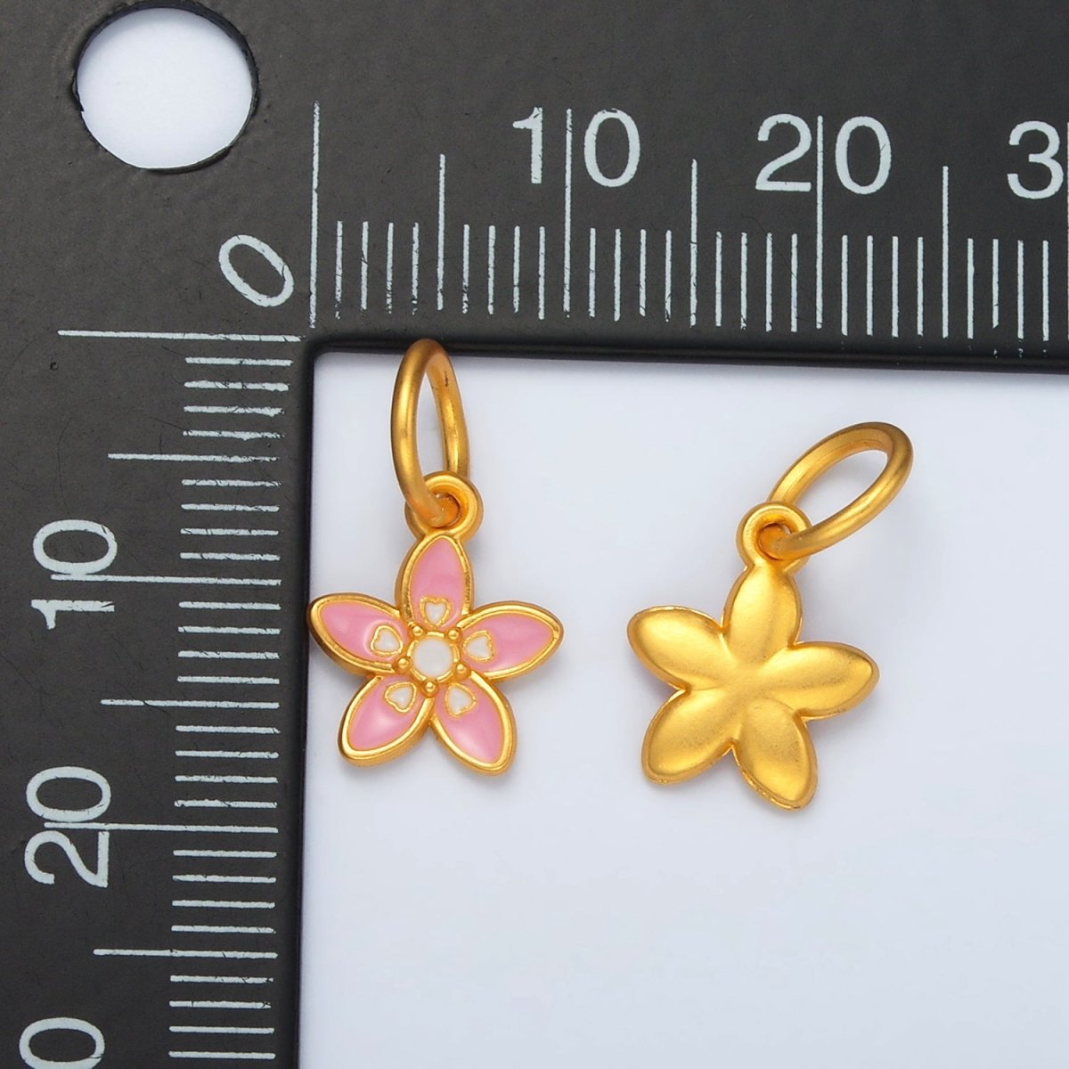24K Gold Filled Pink Enamel Lily Daisy Flower Mini Charm | M151