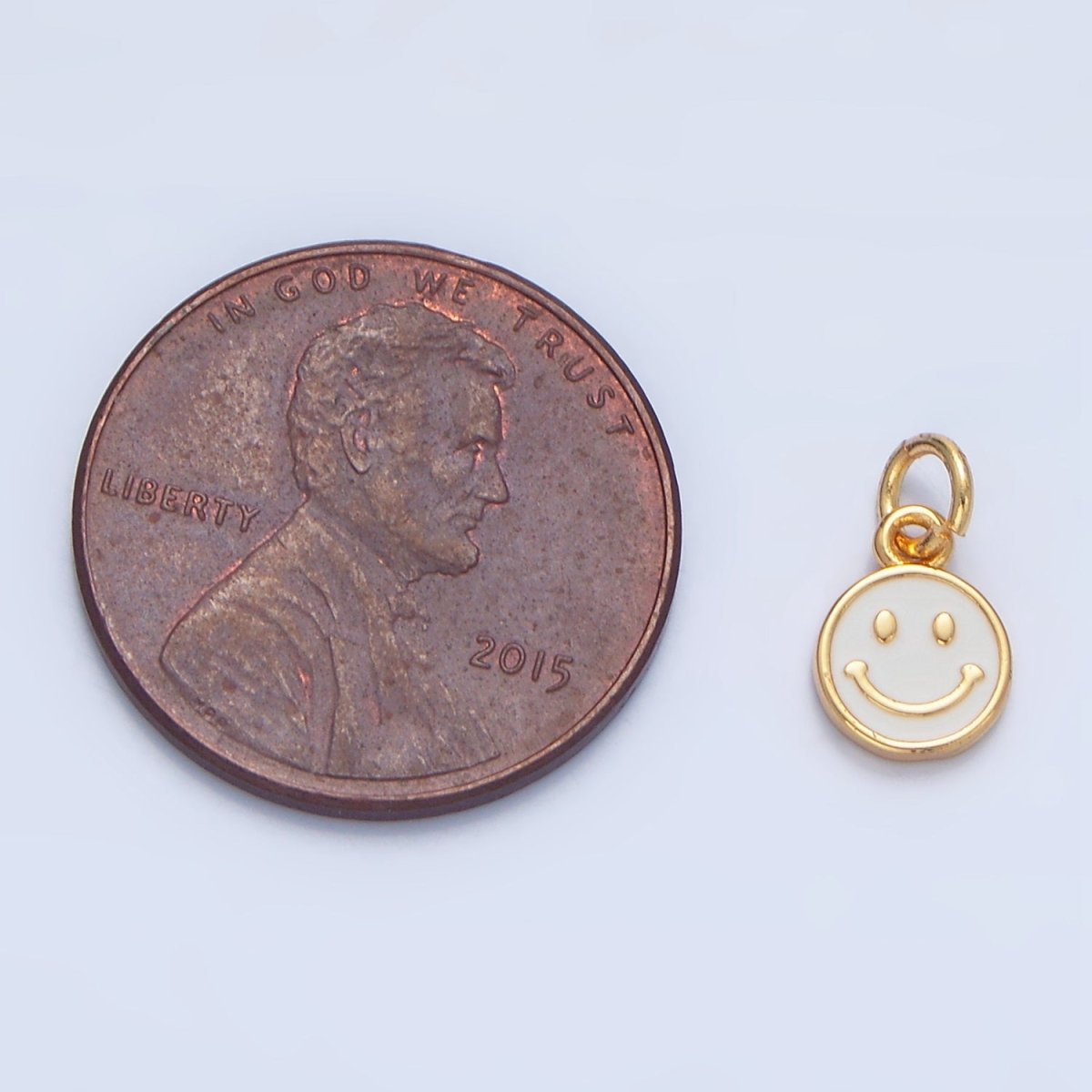 24K Gold Filled Mini Smiley Face White Enamel Round Bezel Charm | X828
