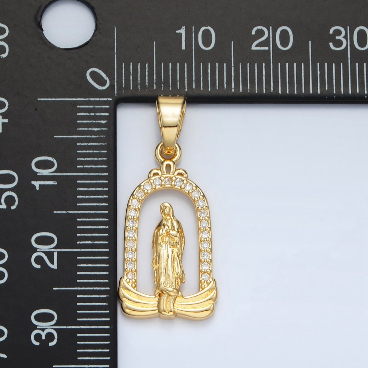 24K Gold Filled Miraculous Mother Mary Open Oval Charm | AA1370