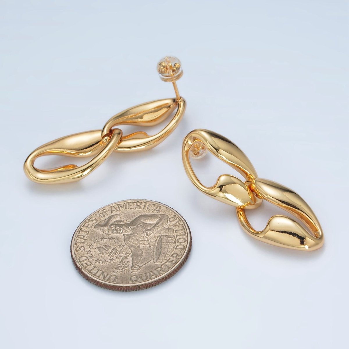 24K Gold Filled Molten Curb Link Drop Stud Earrings in Gold & Silver | AD594 AD595