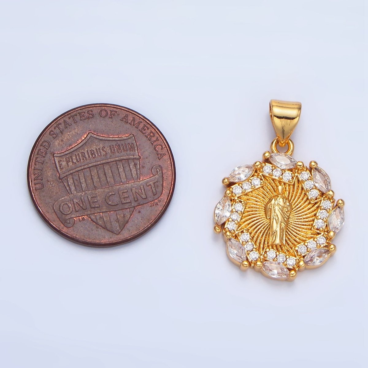 24K Gold Filled Mother Mary Sunburst Micro Paved Marquise CZ Pendant | AA899