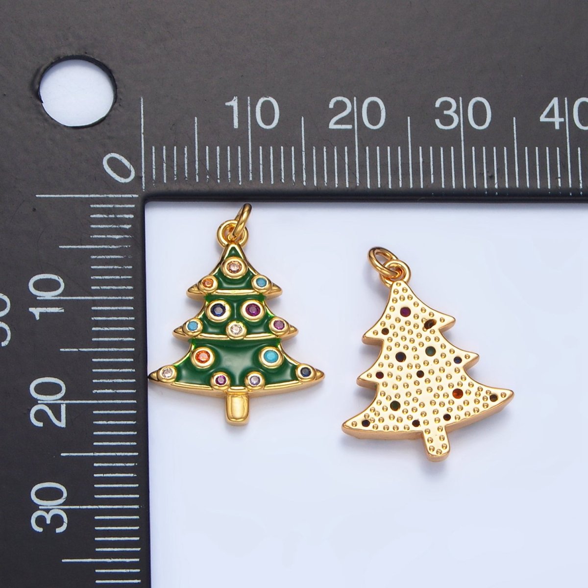 24K Gold Filled Multi Colored CZ Christmas Tree Charm | X-785
