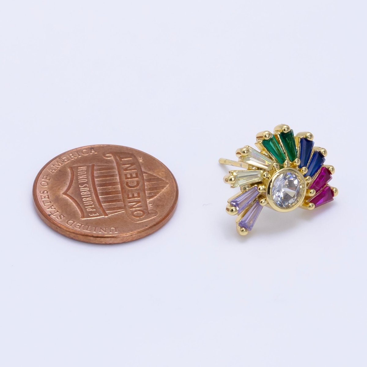 24K Gold Filled Multicolor Baguette CZ Circular Stud Earrings | AD759
