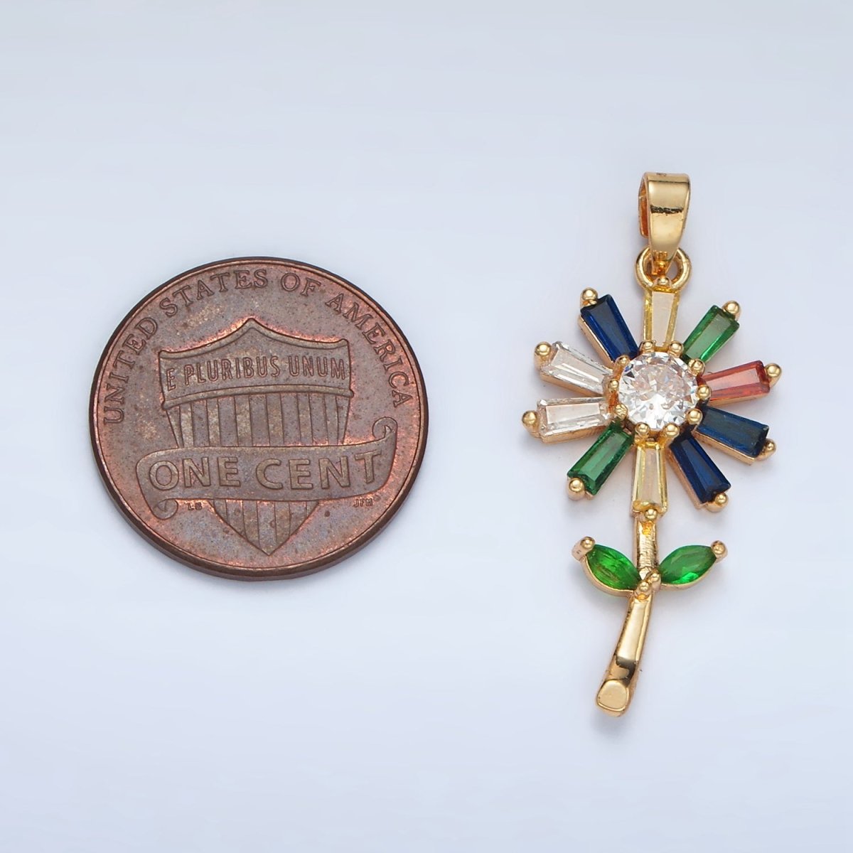 24K Gold Filled Multicolor CZ Baguette Flower Pendant in Gold & Silver | AA1385