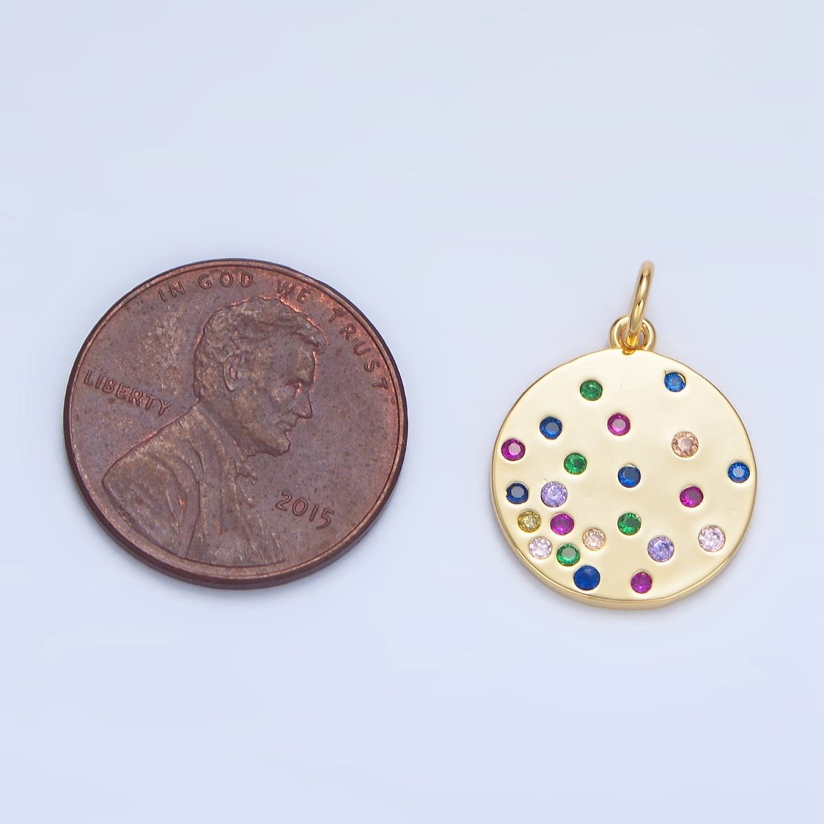 24K Gold Filled Multicolor CZ Dotted Round Charm | X841
