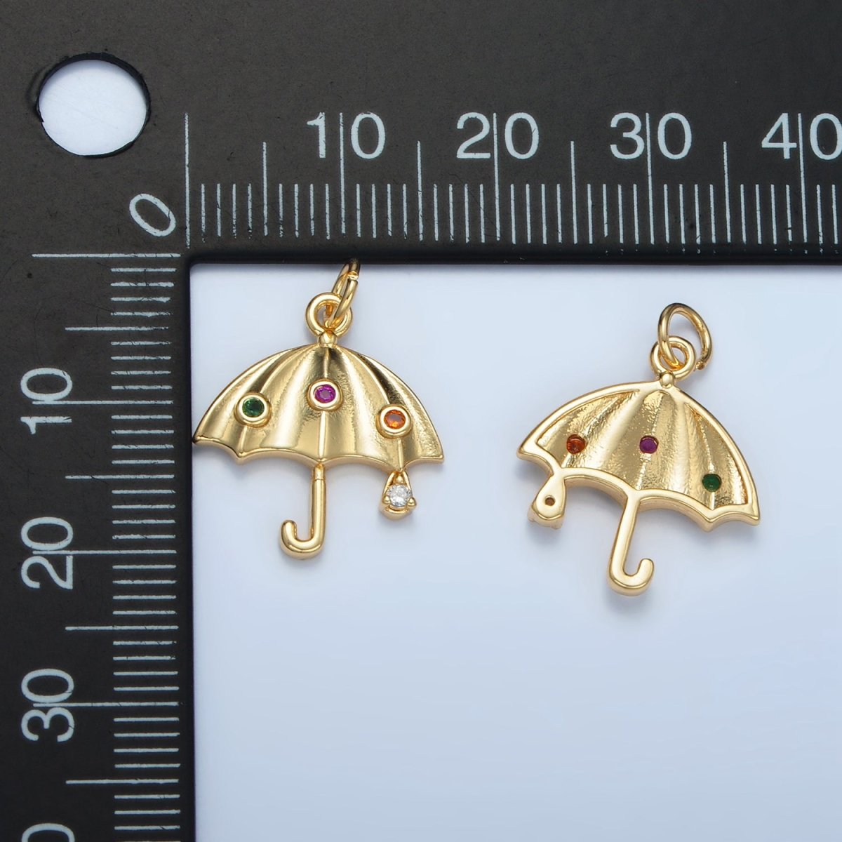 24K Gold Filled Multicolor Dotted CZ Rain Umbrella Weather Charm | E062
