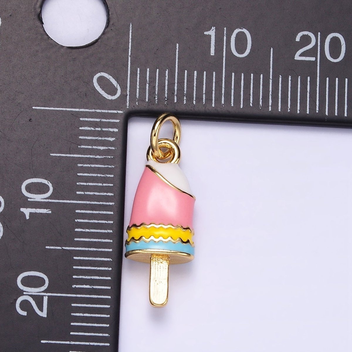 24K Gold Filled Multicolor Enamel Ice Cream Popsicle Charm | C692