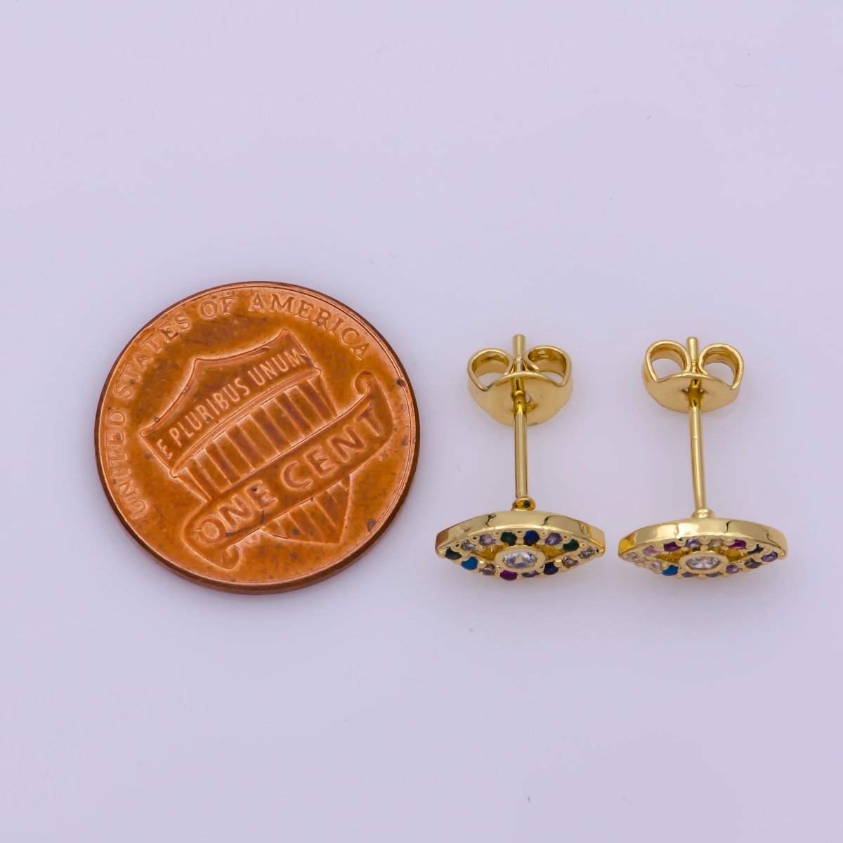 24K Gold Filled Multicolor Micro Paved CZ Evil Eye Stud Earrings | AB1184