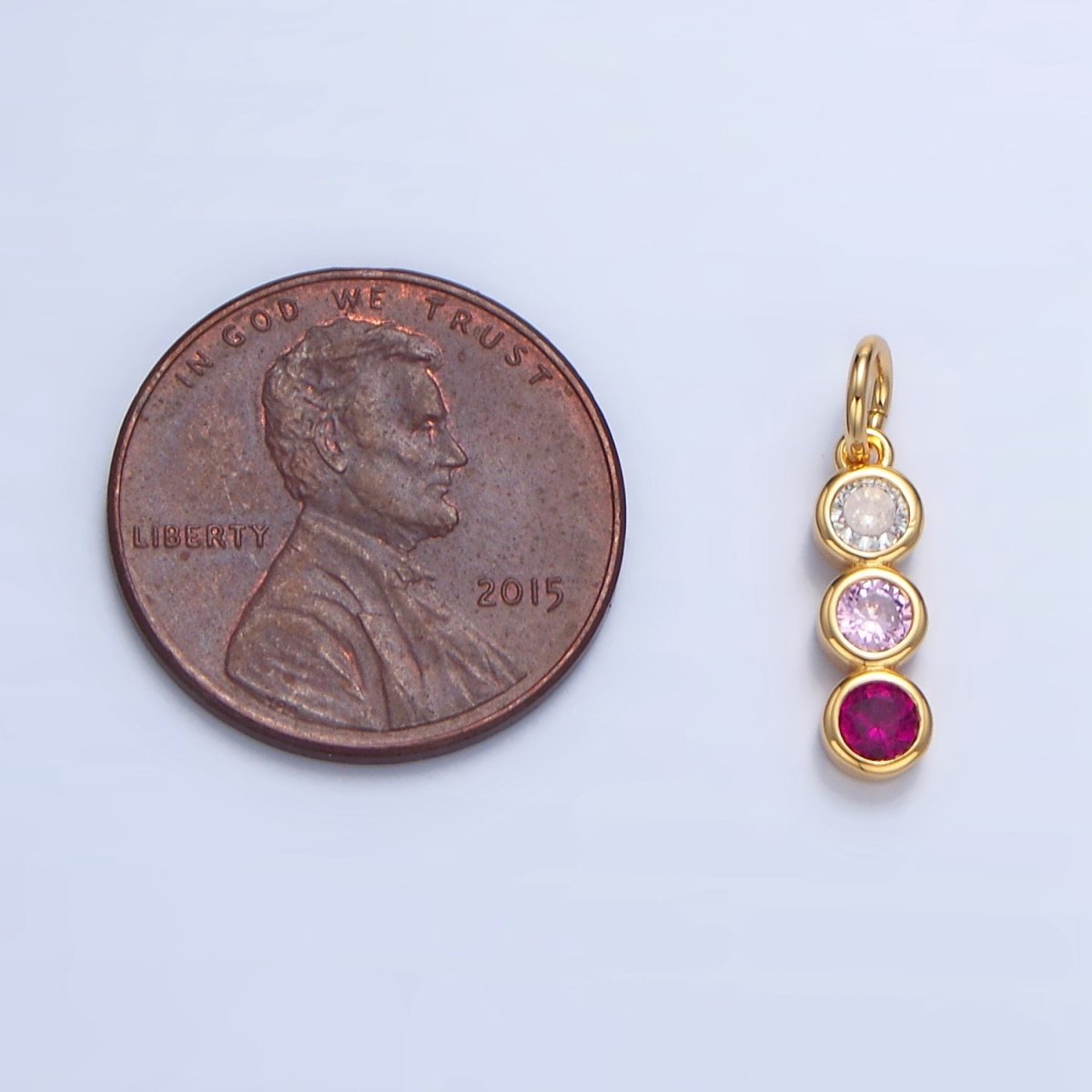 24K Gold Filled Multicolor Pink CZ Round Bezel Linear Charm | X616