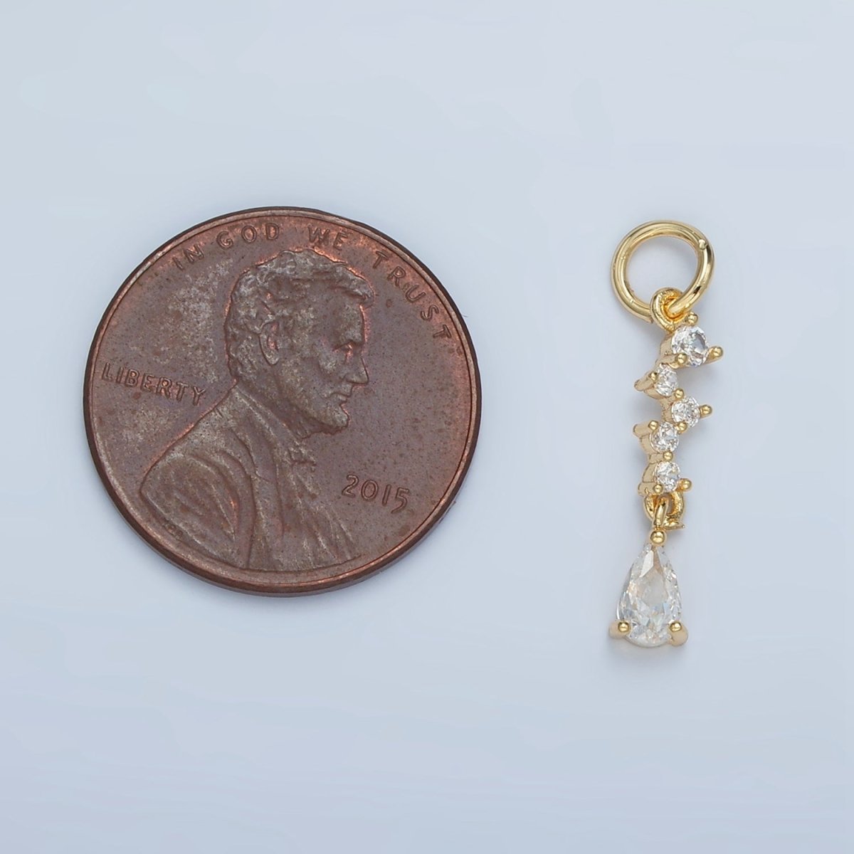 24K Gold Filled Multiple Clear CZ Teardrop Drop Charm | N1393