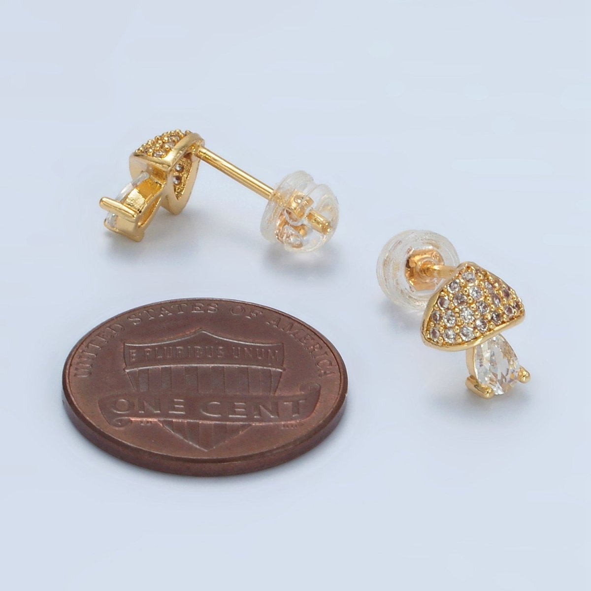 24K Gold Filled Mushroom Clear CZ Teardrop Micro Paved Stud Earrings | AB1241
