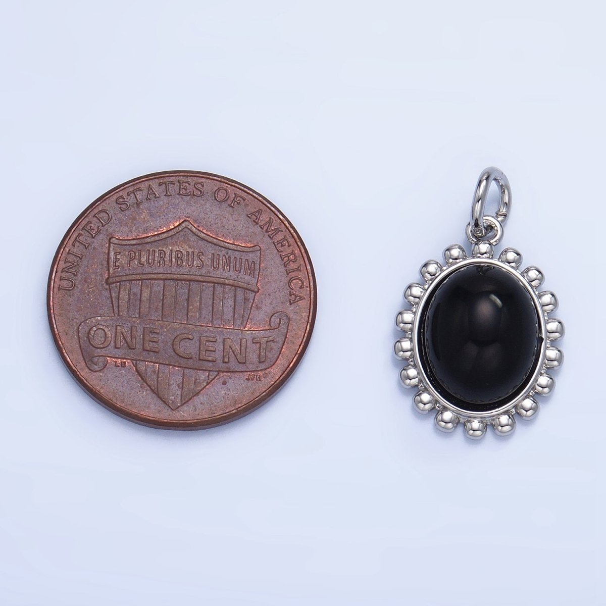 24K Gold Filled Onyx Gemstone Cabochon Dotted Charm in Gold & Silver | X899