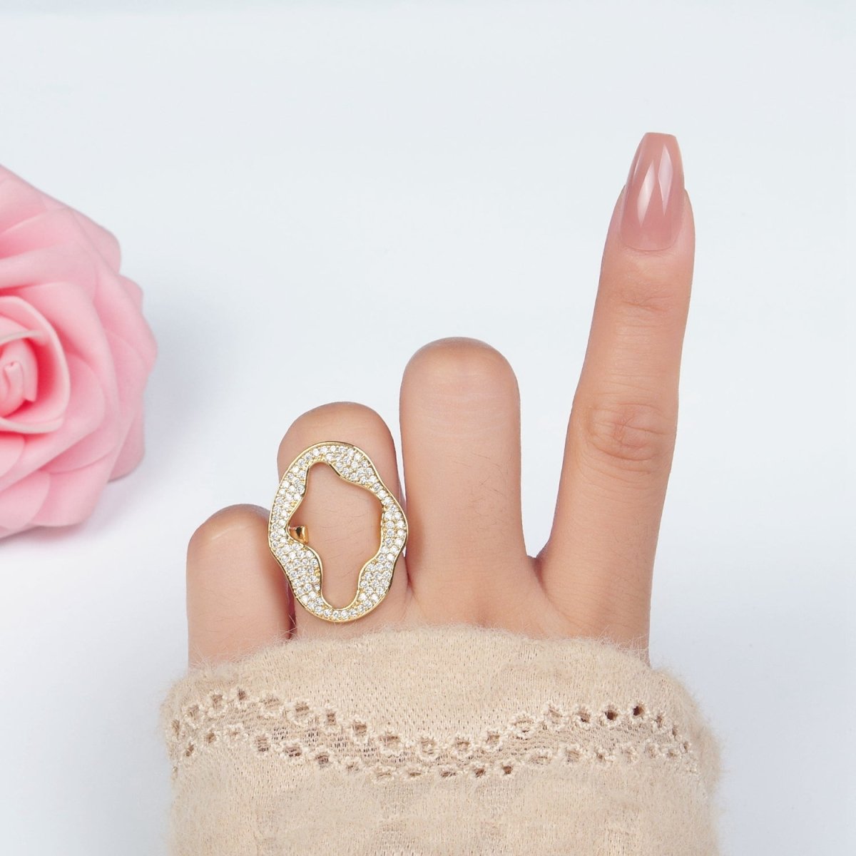 24K Gold Filled Open Abstract Micro Paved CZ Ring | U326