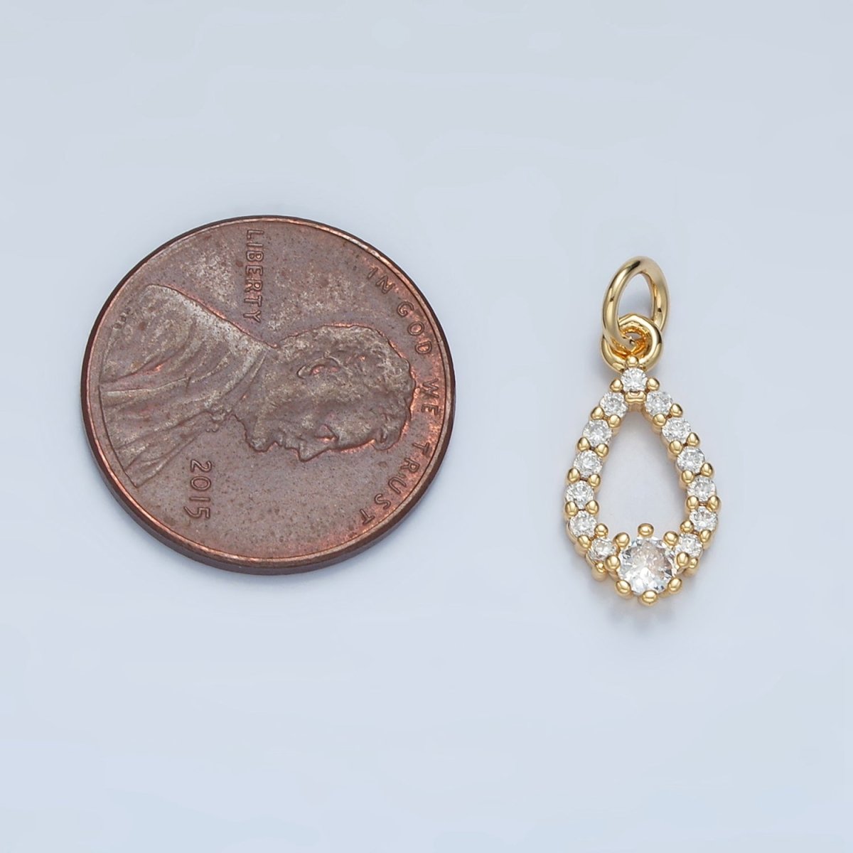 24K Gold Filled Open Clear Micro Paved CZ Teardrop Bezel Charm | E684