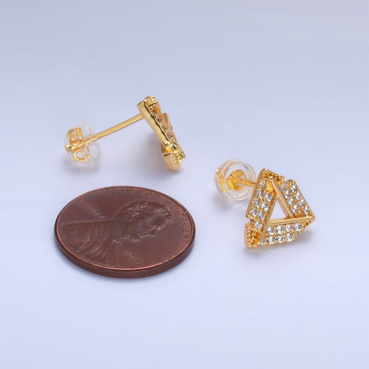 24K Gold Filled Open Micro Paved CZ Triangle Stud Earrings | P355
