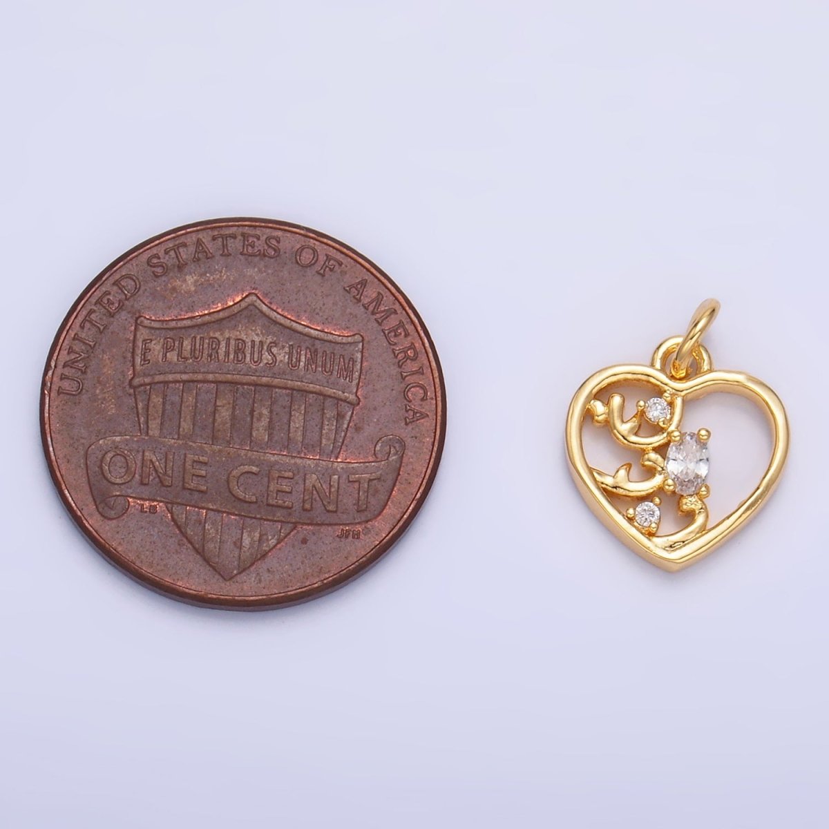 24K Gold Filled Open Oval CZ Artisan Heart Card Charm | W212