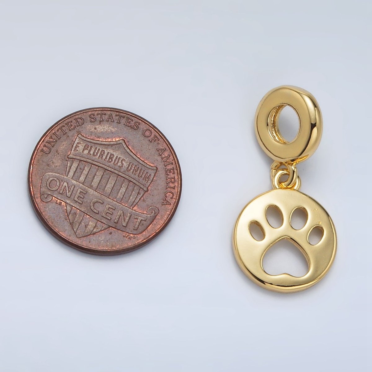 24K Gold Filled Open Pet Pawprint Round Rhondelle Bail Drop Pendant | AC094