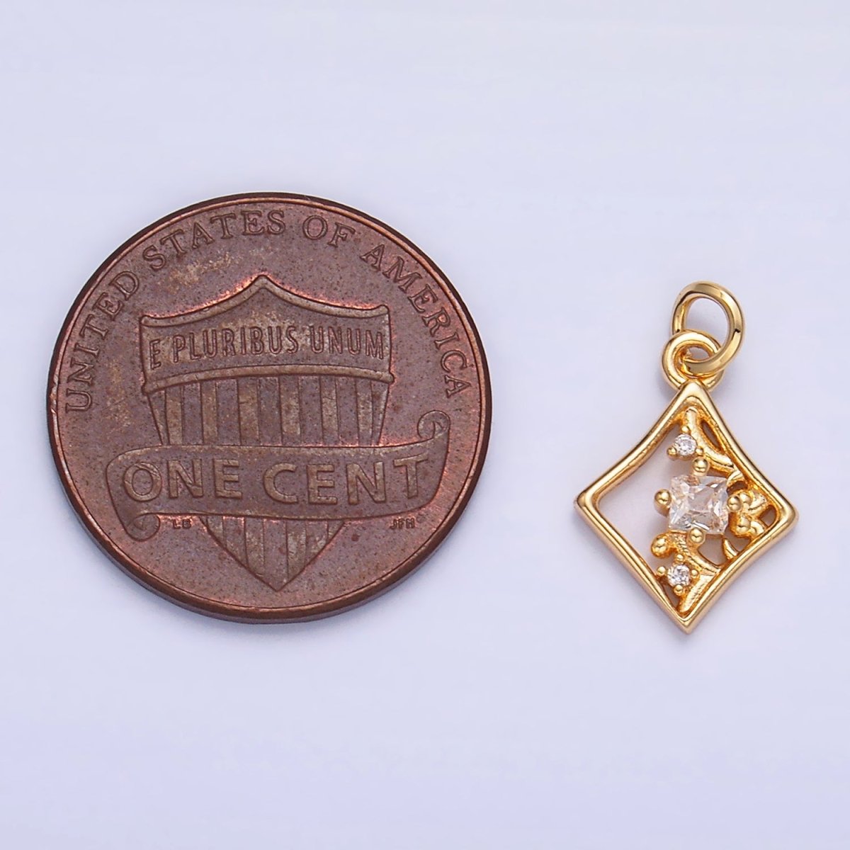 24K Gold Filled Open Rhombus CZ Artisan Diamond Card Charm | W211