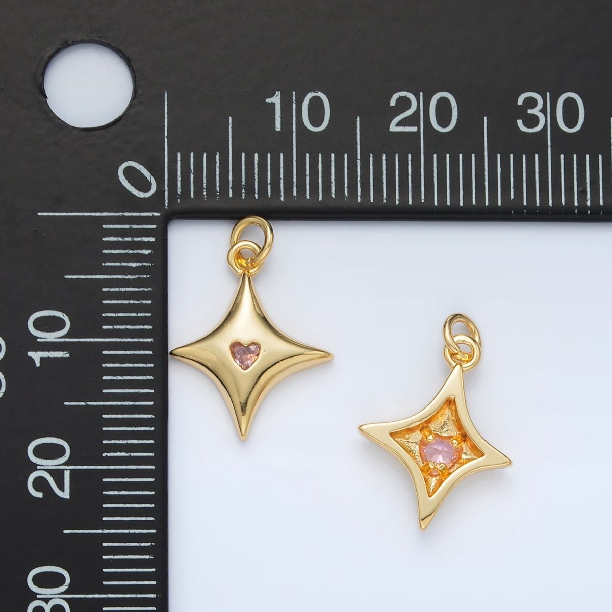 24K Gold Filled Orange CZ Heart Celestial North Star Charm | AC-155