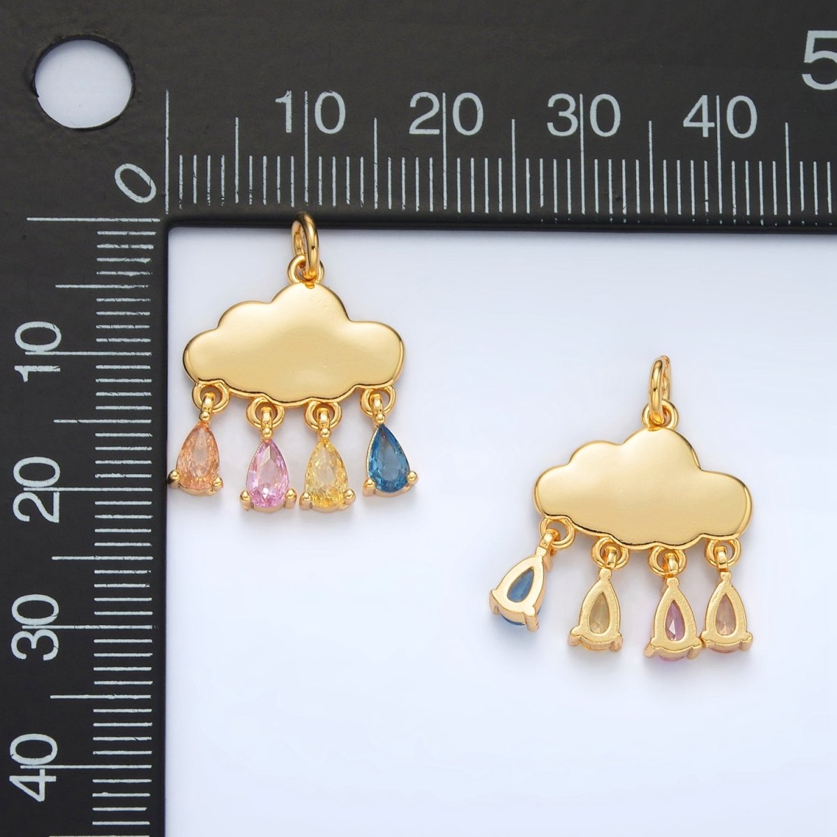 24K Gold Filled Pastel Multicolor Teardrop CZ Cloud Weather Charm | AG914