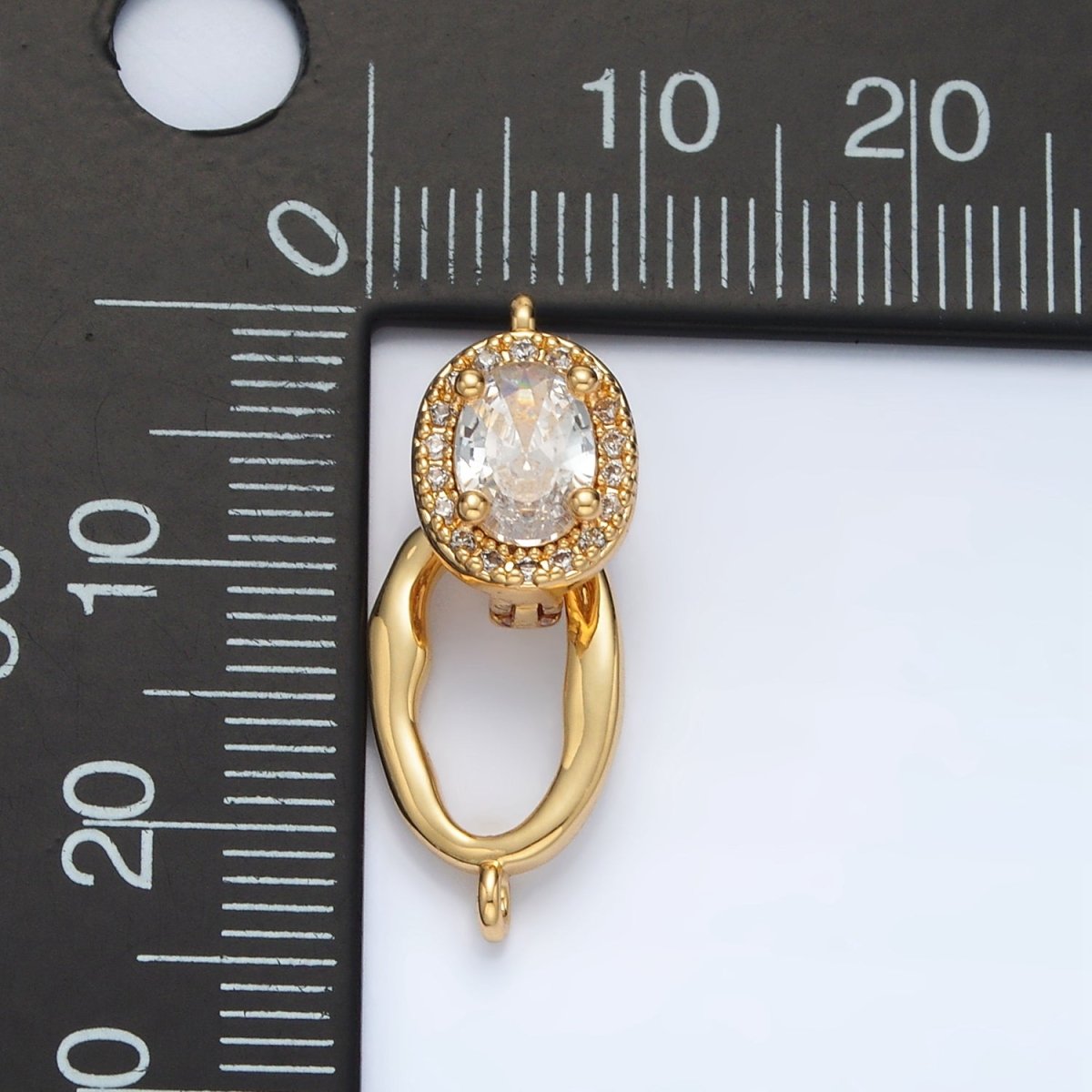 24K Gold Filled Clear CZ Micro Paved Snap Latch Oval Closure Findings Set | Z890