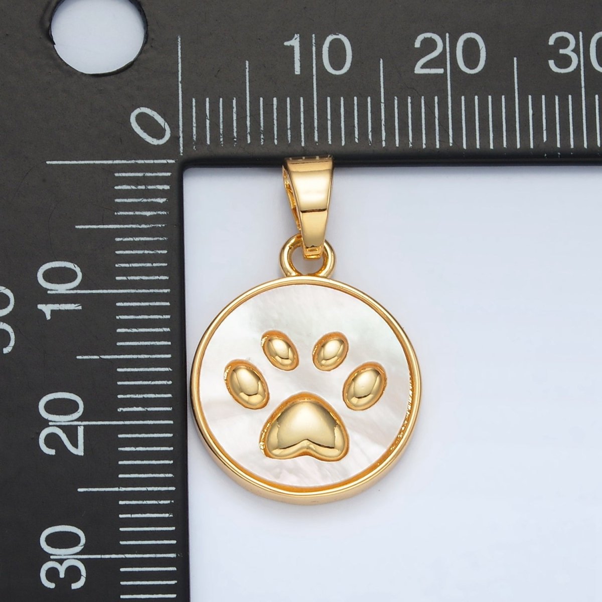 24K Gold Filled Pawprint Pet Shell Pearl Round Pendant | AA1372