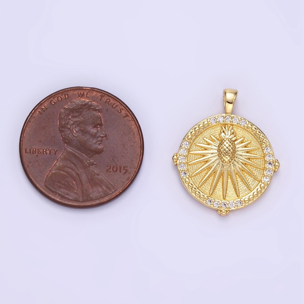 24K Gold Filled Pineapple Sunburst Micro Paved CZ Pendant | AA1346