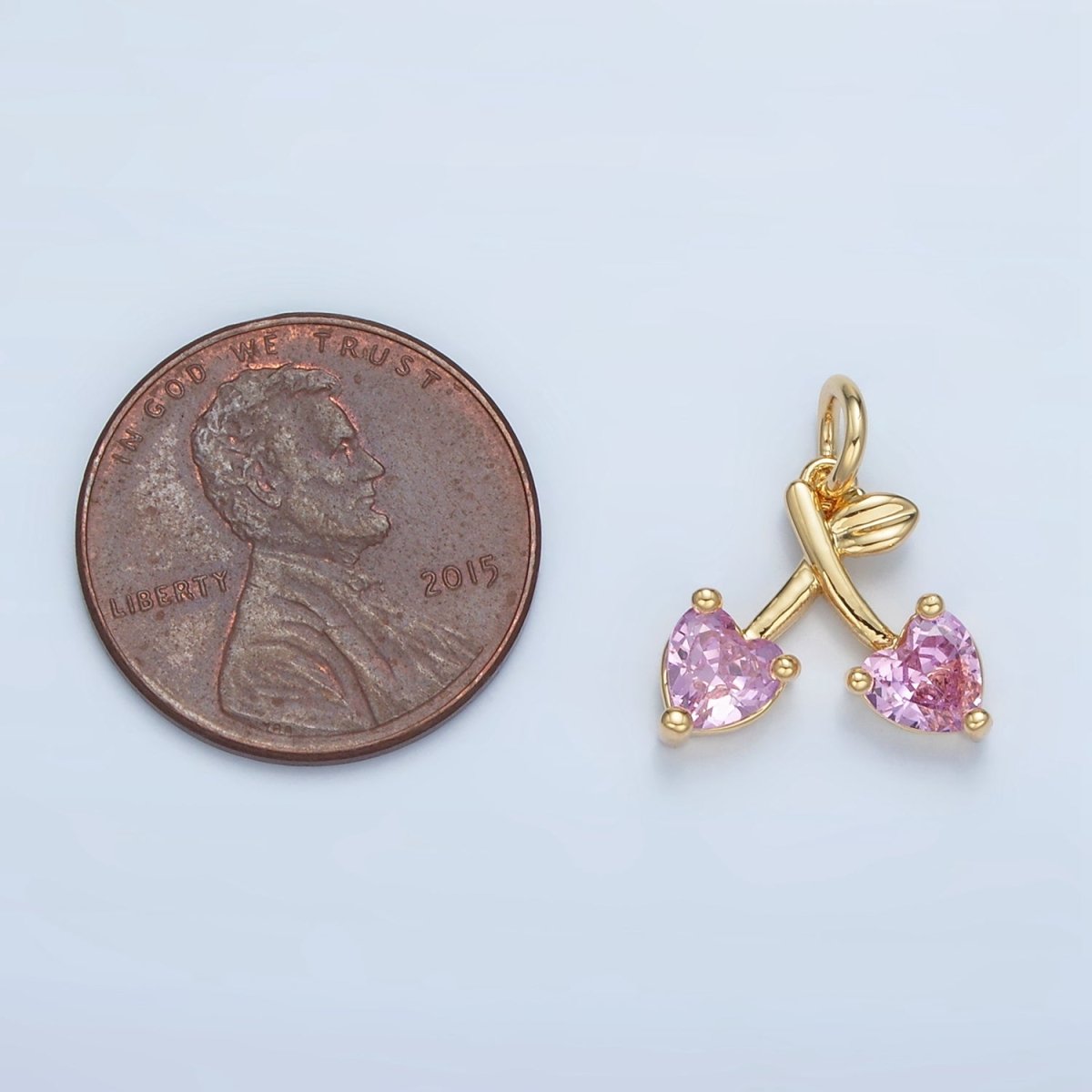 24K Gold Filled Pink CZ Cherry Fruit Mini Charm | N1435