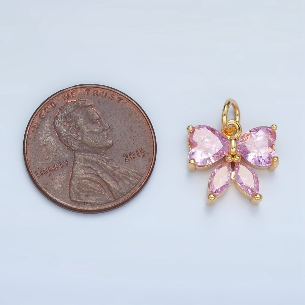 24K Gold Filled Pink CZ Ribbon Bow Mini Charm | N1419