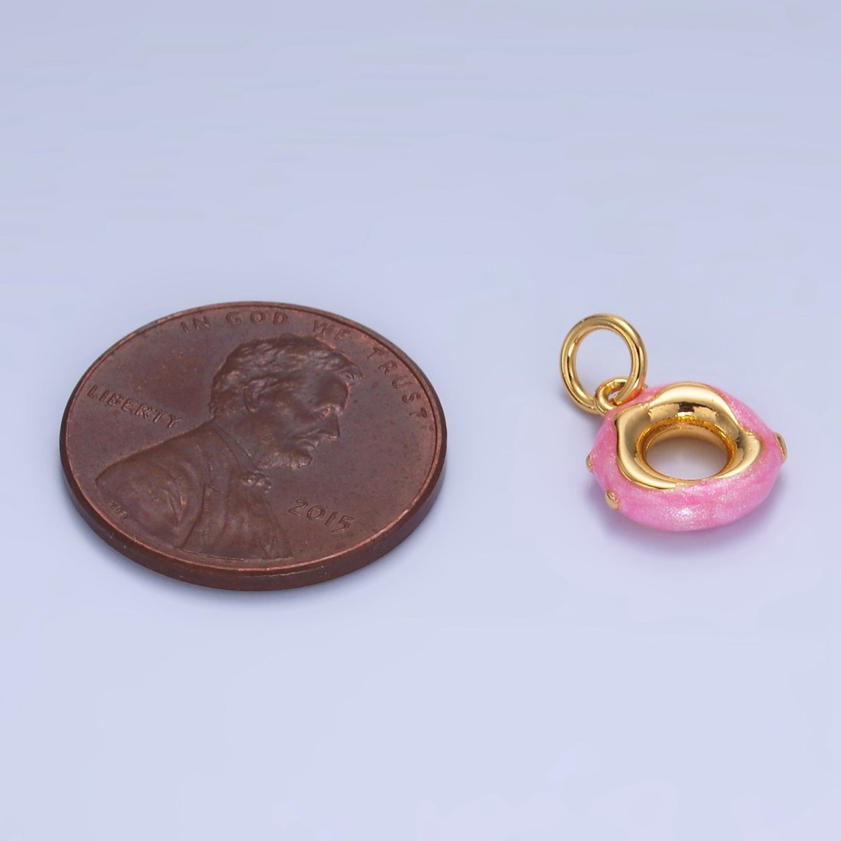 24K Gold Filled Pink Enamel Circular Donut Charm | W118