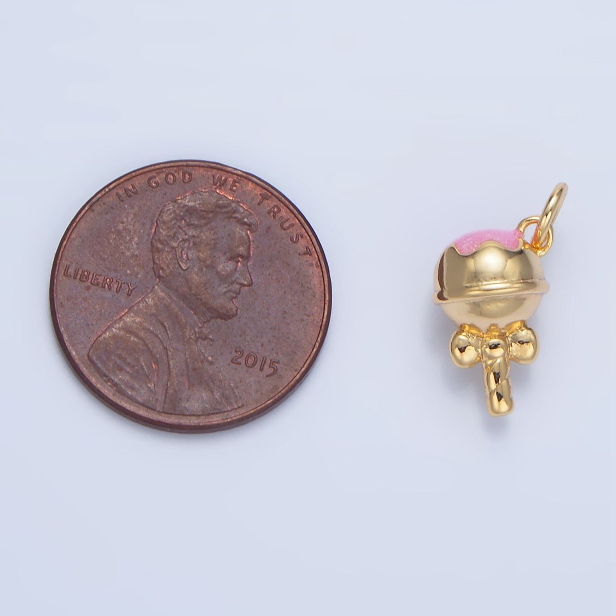 24K Gold Filled Pink Enamel Lollipop Candy Multidimensional Charm | X833